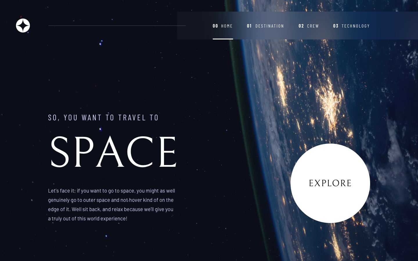 Snapshot of a website for space tourism